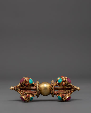 Handcrafted Tibetan Vajra with Gemstone Inlay
