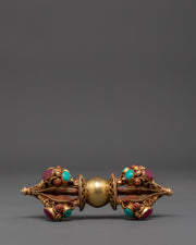 Handcrafted Tibetan Vajra with Gemstone Inlay