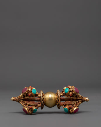 Handcrafted Tibetan Vajra with Gemstone Inlay