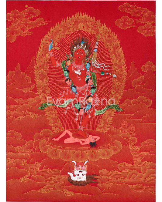 Red & Gold Vajravarahi Thangka | Dakini, Fierce Femininity | Traditional Buddhist Spiritual Wall Art