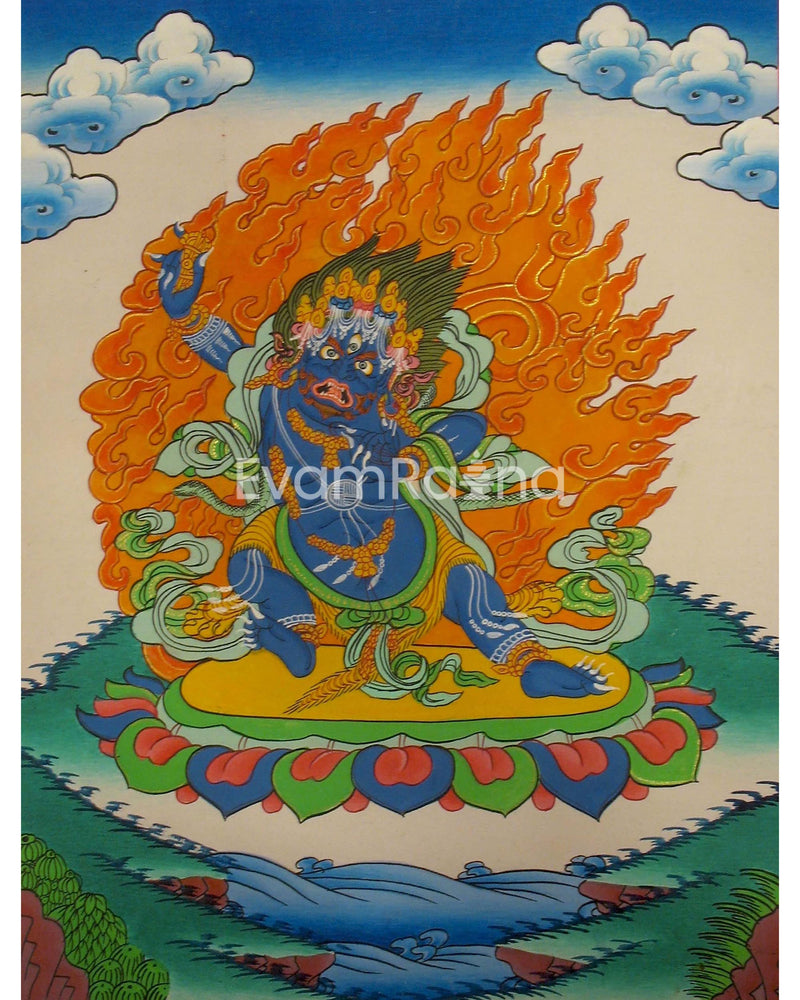 Original Hand Painted Vajrapani Thangka | Tantric Wrathful Bodhisattva Painting Art Painting for Meditation, Good Luck