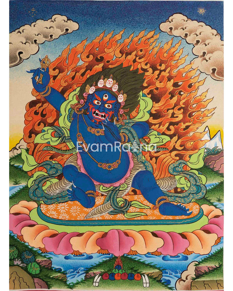 Original Hand-Painted Vajrapani Thangka | Tibetan Buddhist Canvas Art