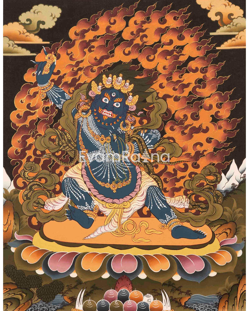 Small Size Vajrapani Thangka | Tantric Wrathful Bodhisattva Painting