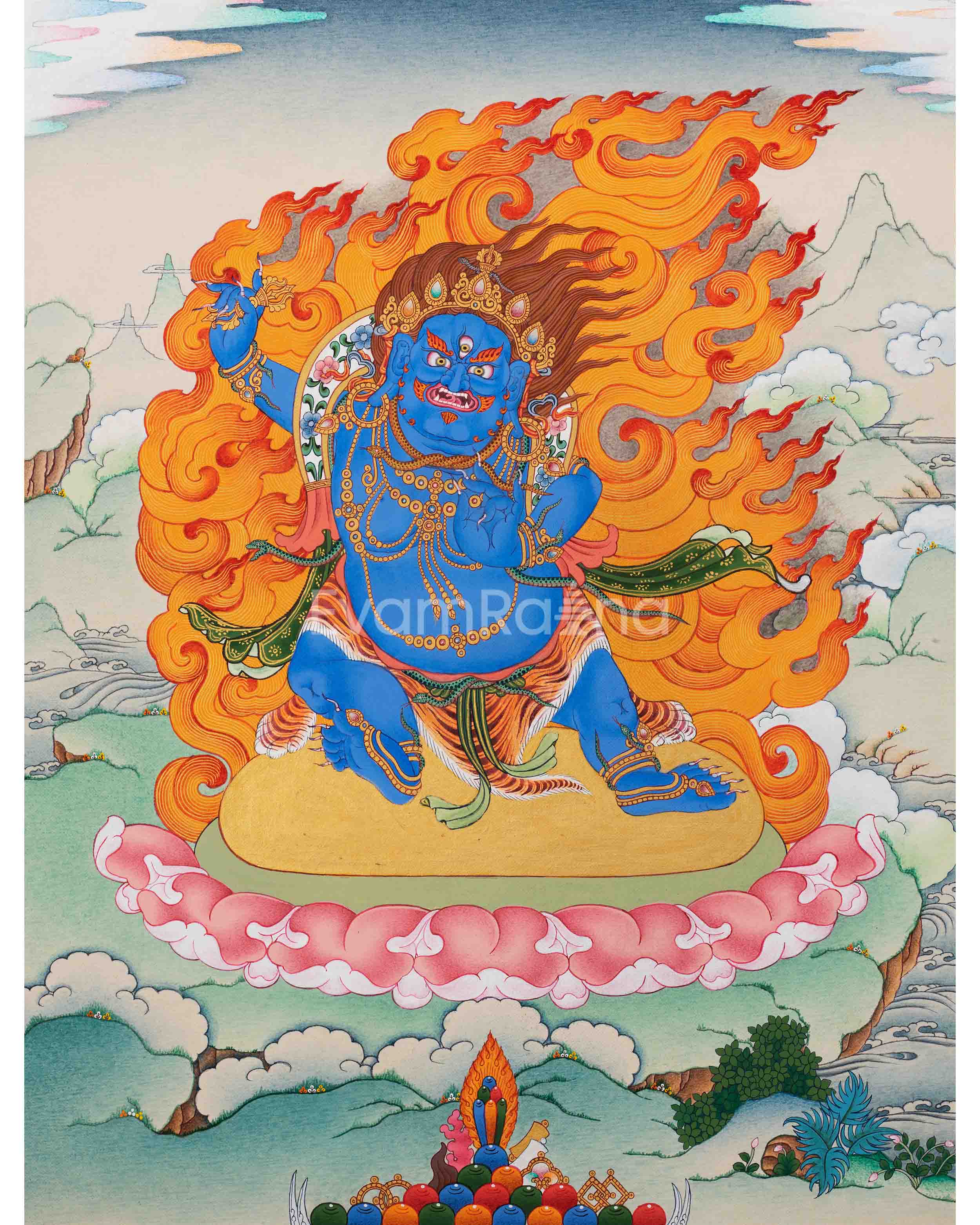 Buddhist Deity Vajrapani Thangka | Vajrayana Wall Decor