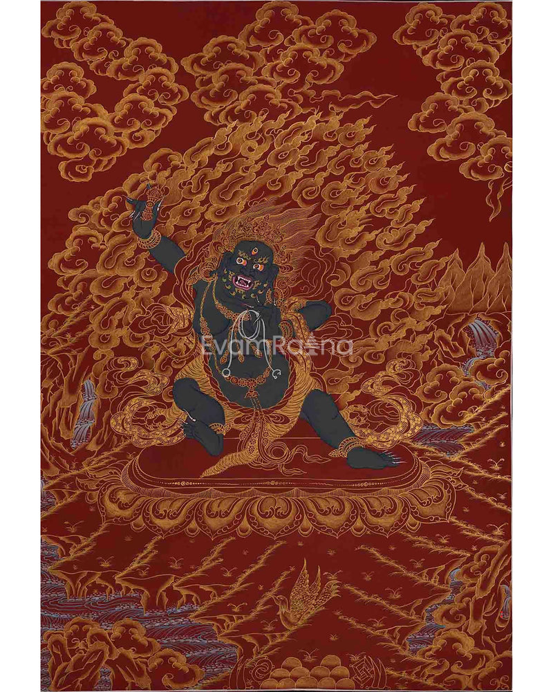 Vajrapani Thangka with Red Background