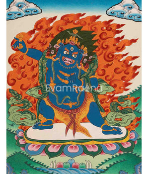 Original Hand Painted Vajrapani Thangka | Tantric Wrathful Bodhisattva Painting Art Painting for Meditation, Good Luck