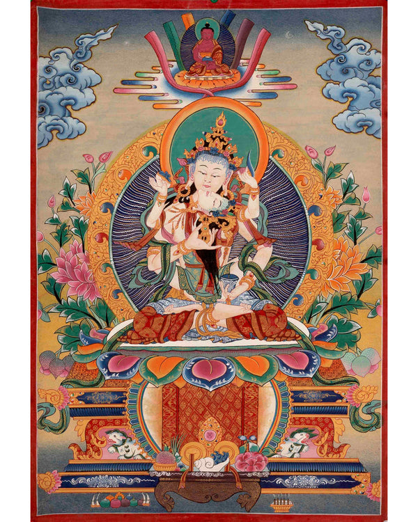 Beautiful 16 x 24 Inches Hand-Painted Vajrasattva Thangka