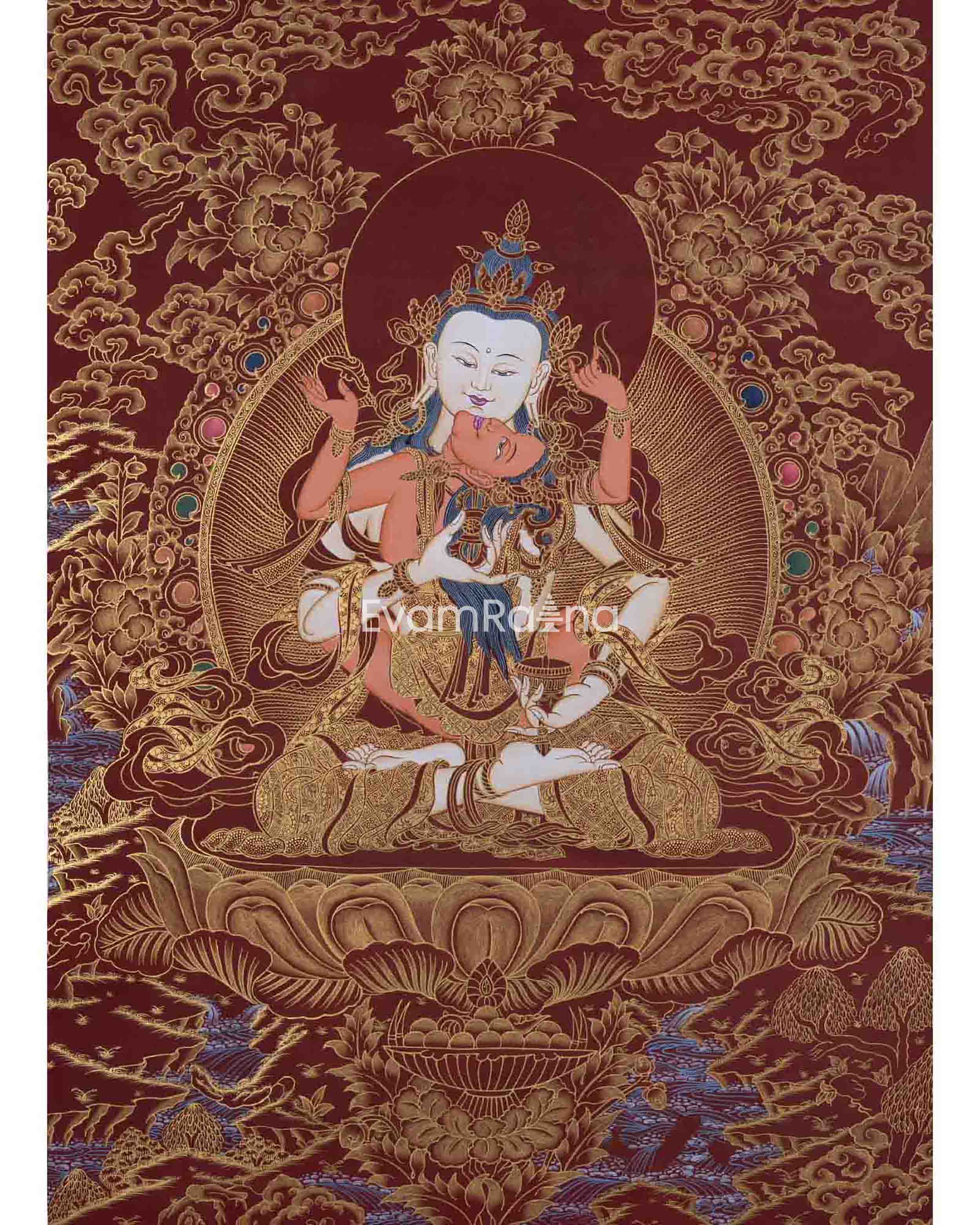Red And Gold Vajrasattva Yab Yum Thangka