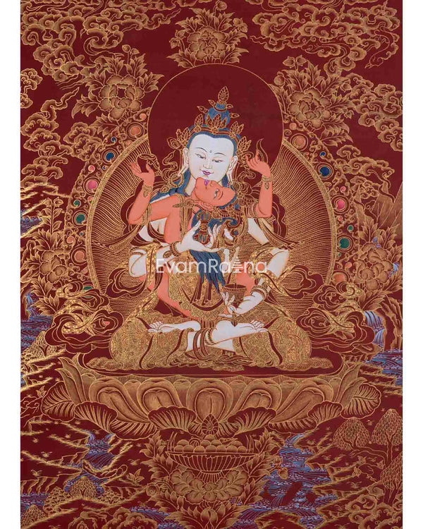 Red And Gold Vajrasattva Yab Yum Thangka