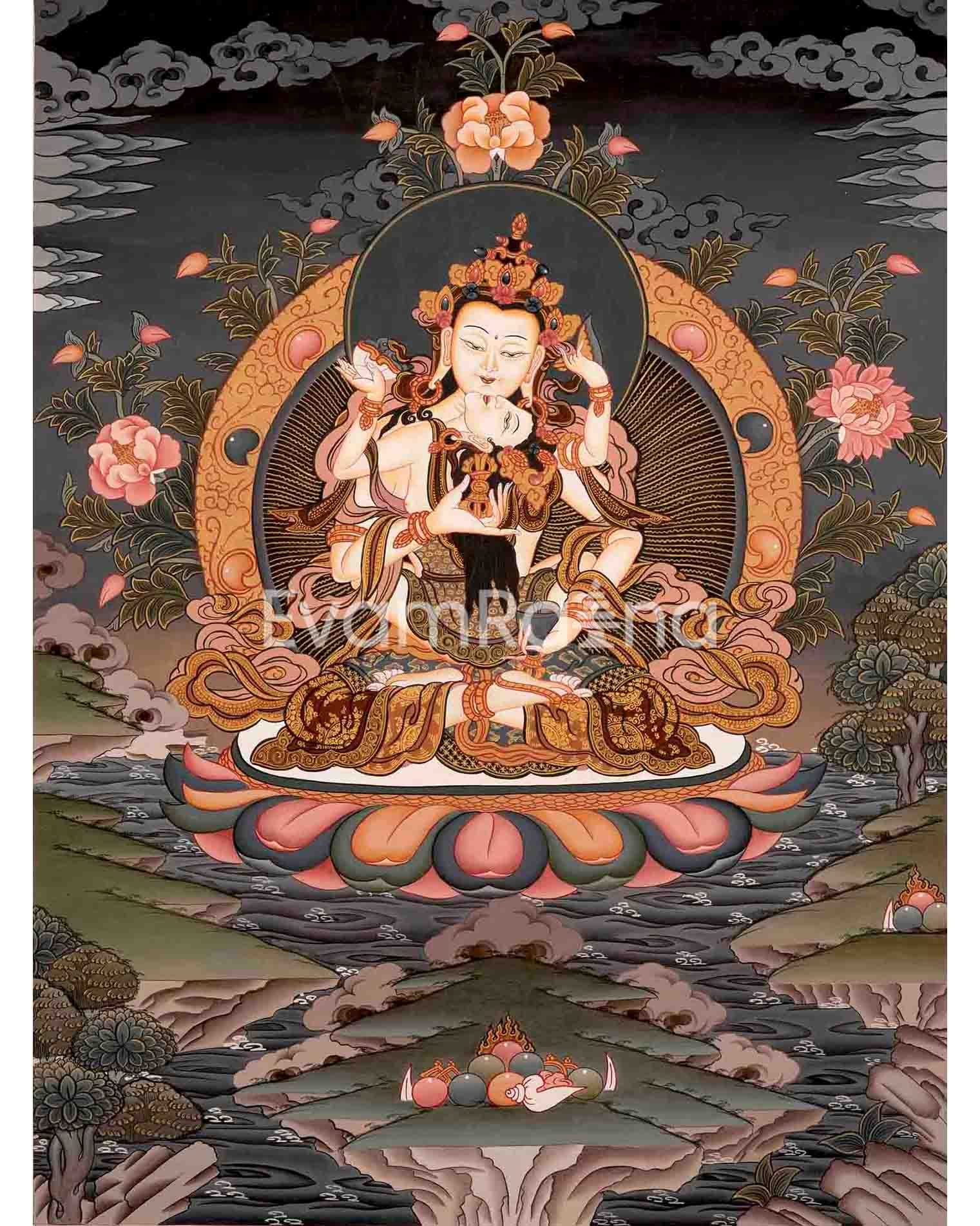 Original Hand Painted Vajrasattva Yab Yum Thangka Painting | Tibetan T