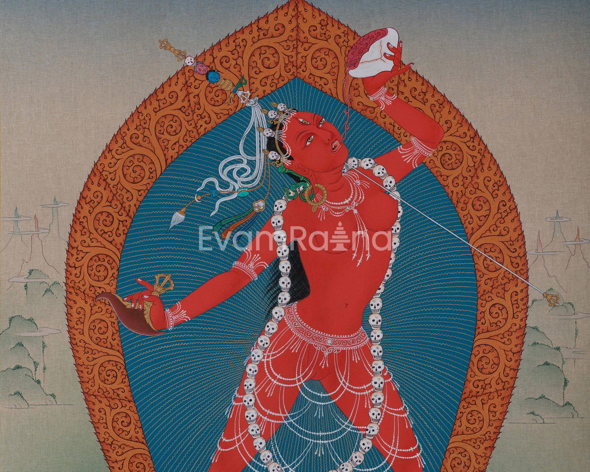 Vajrayogini's Illuminated Path: Hand-Painted Thangka for Spiritual Awakening