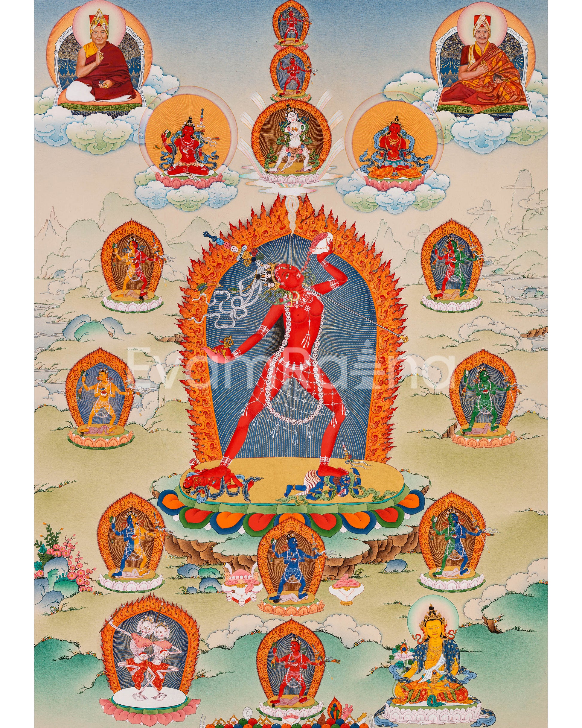 Canvas Print of Vajrayogini with 8 Dakini Thangka | Rare Vajrayana Deities Depiction | High-Quality Print