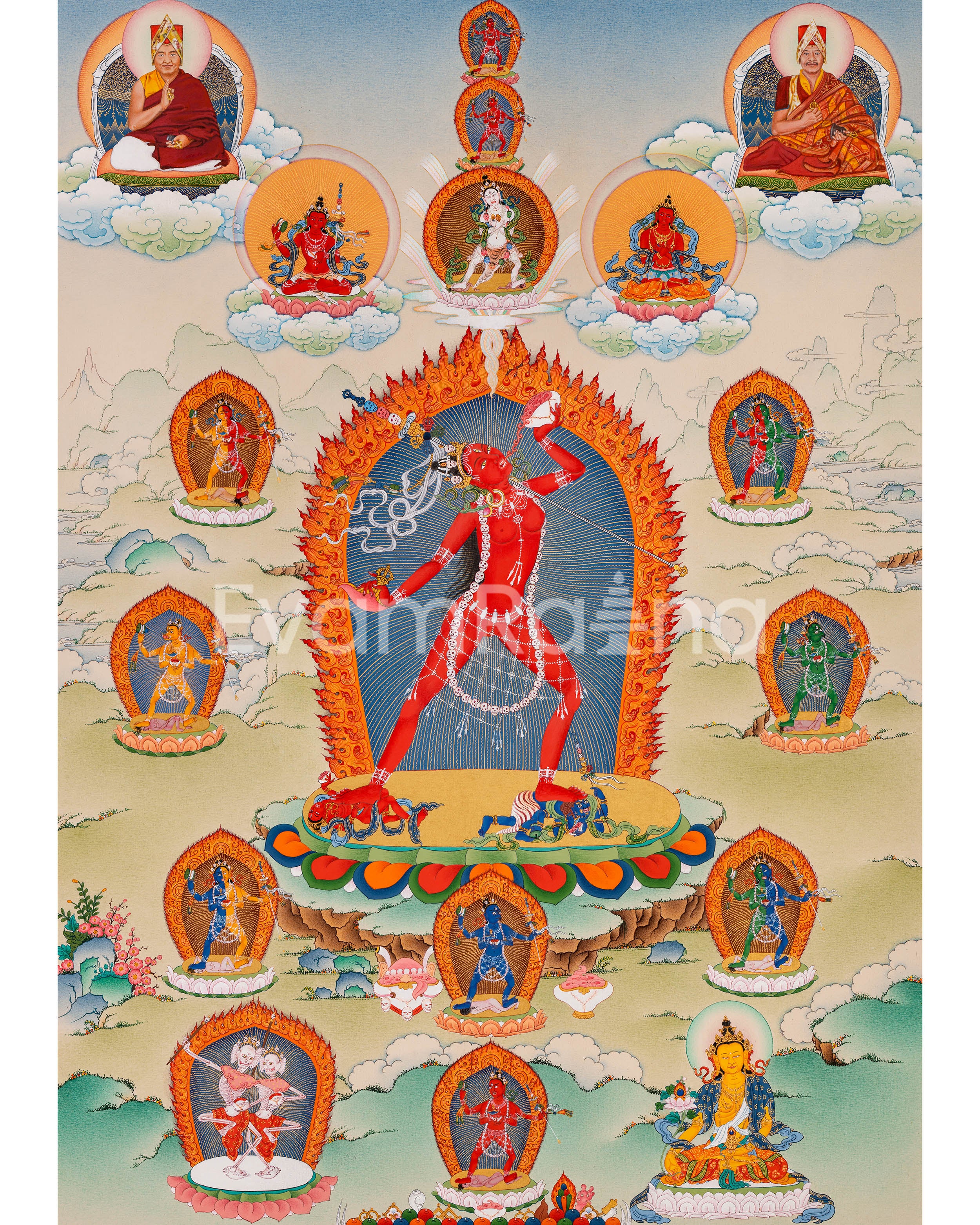 Canvas Print of Vajrayogini with 8 Dakini Thangka | Rare Vajrayana Deities Depiction | High-Quality Print
