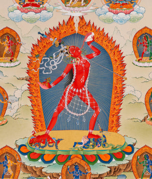 Canvas Print of Vajrayogini with 8 Dakini Thangka | Rare Vajrayana Deities Depiction | High-Quality Print
