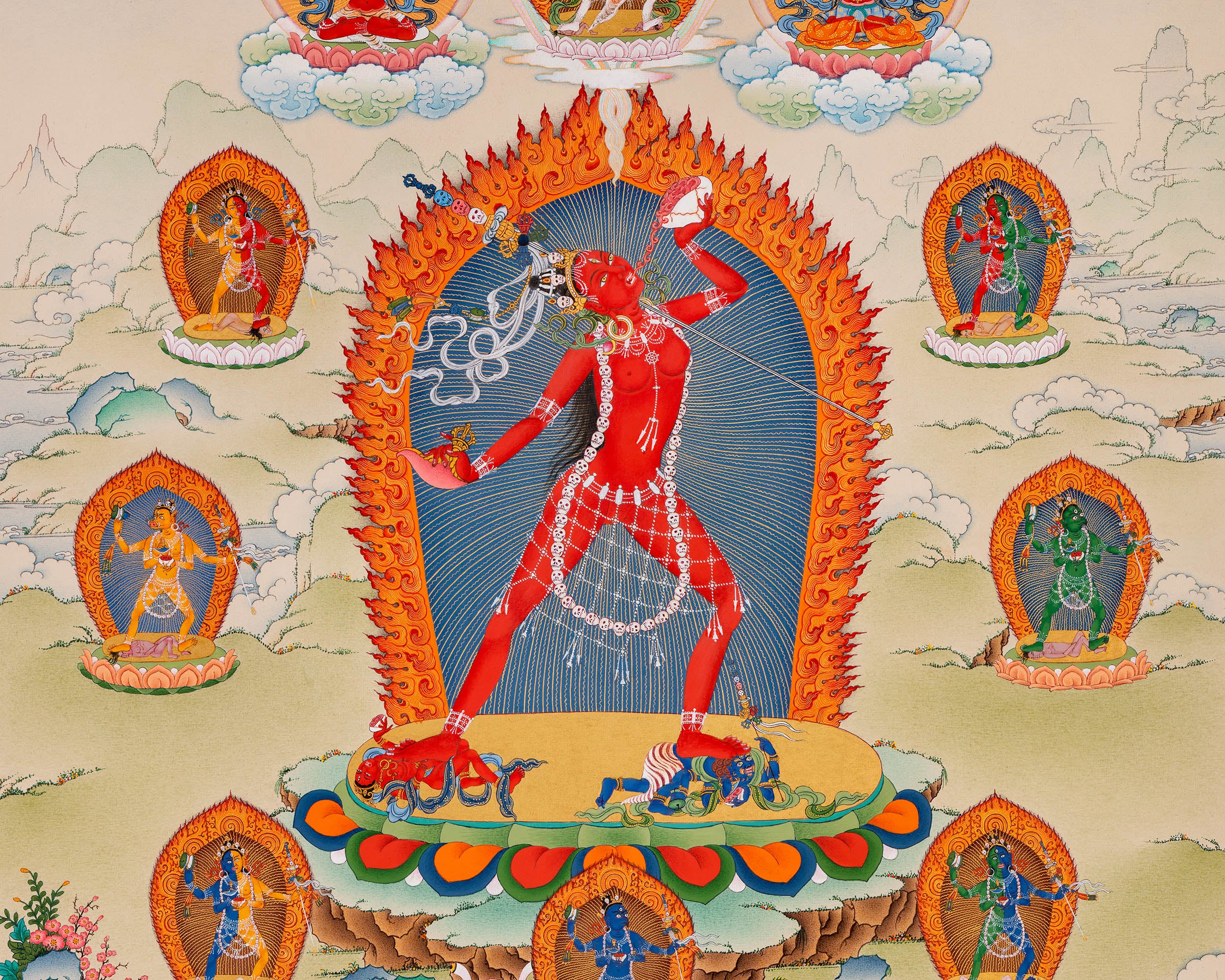 Canvas Print of Vajrayogini with 8 Dakini Thangka | Rare Vajrayana Deities Depiction | High-Quality Print