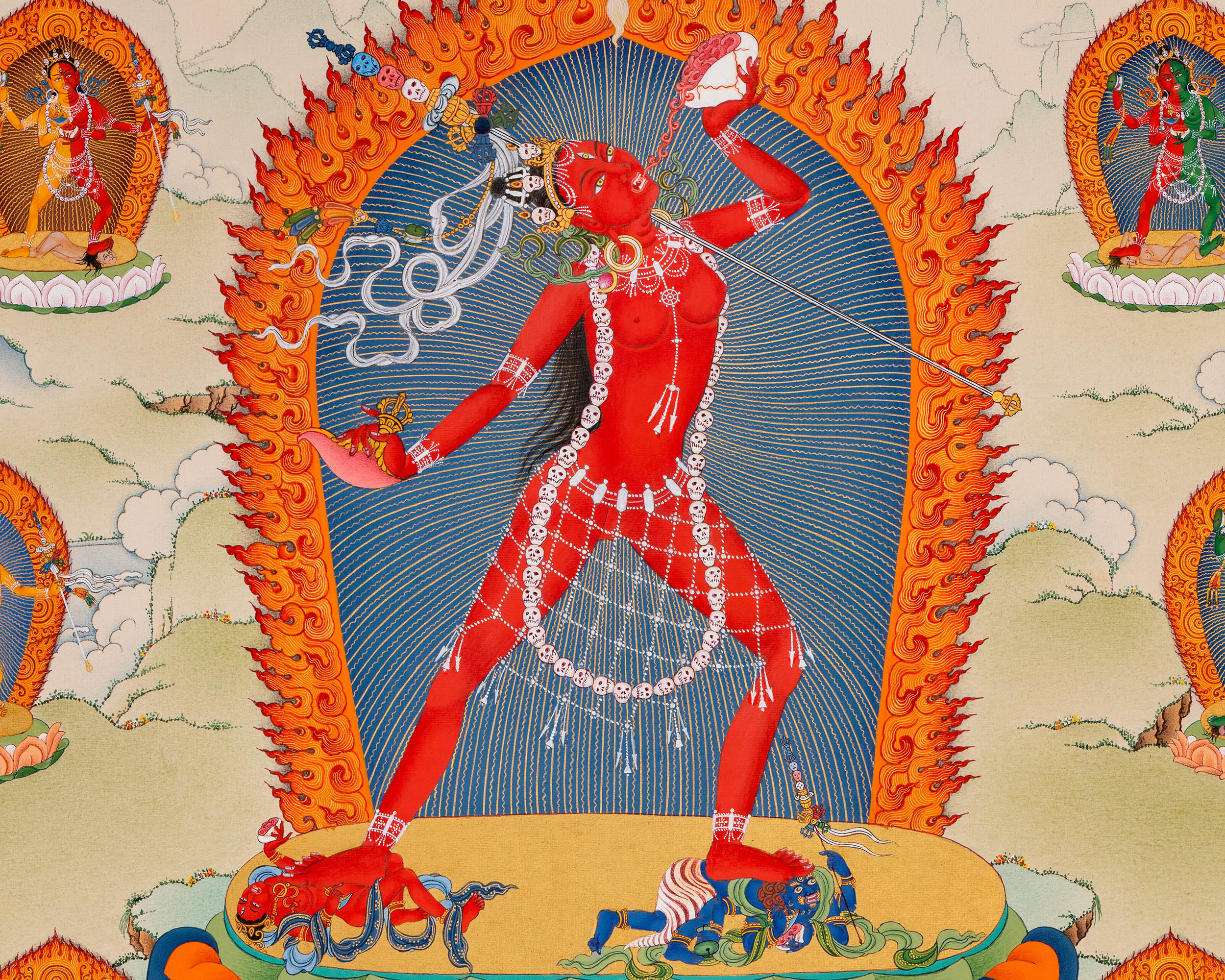Canvas Print of Vajrayogini with 8 Dakini Thangka | Rare Vajrayana Deities Depiction | High-Quality Print
