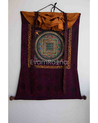 Vintage 8 Auspicious Mandala Thangka With Exquisite Brocade