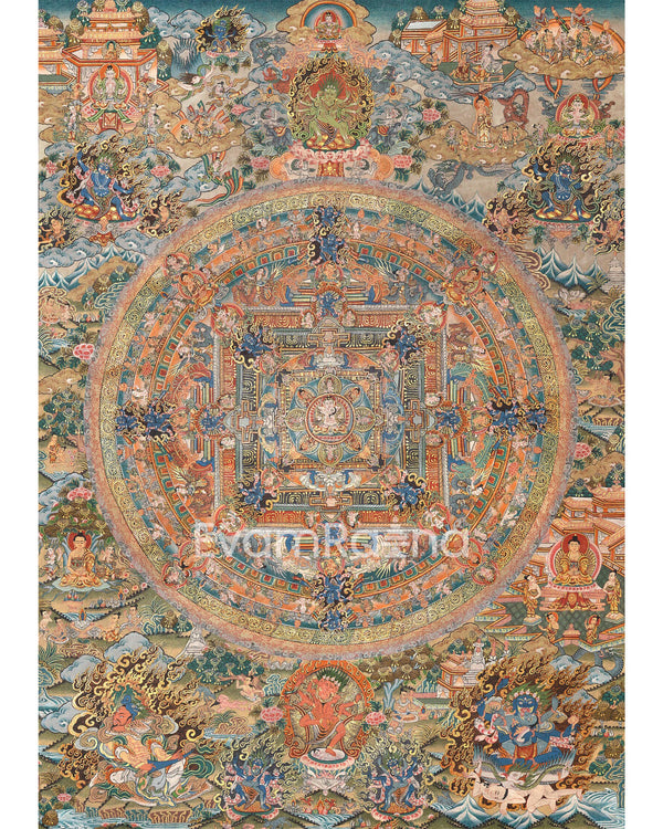 Vintage Bodhisattva Mandala | Tibetan Buddhist Thangka