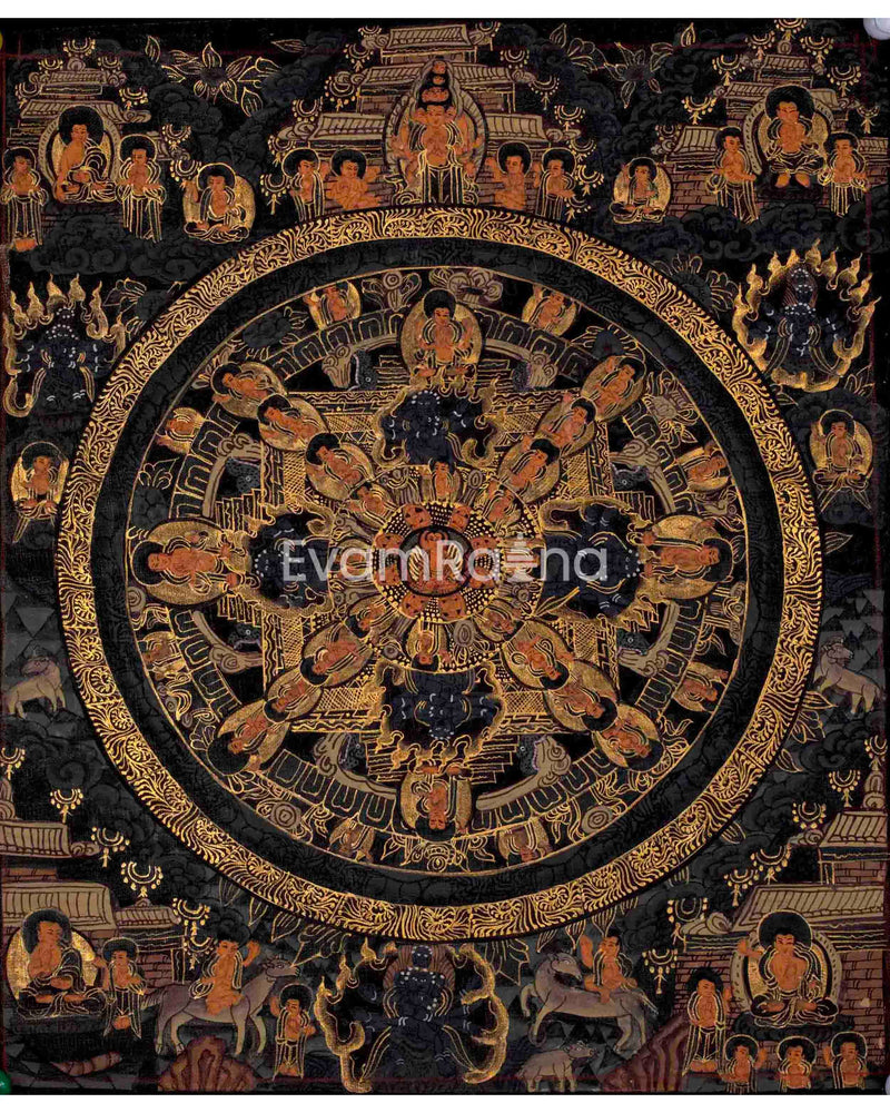 Sacred Vintage Buddha Mandala Thangka