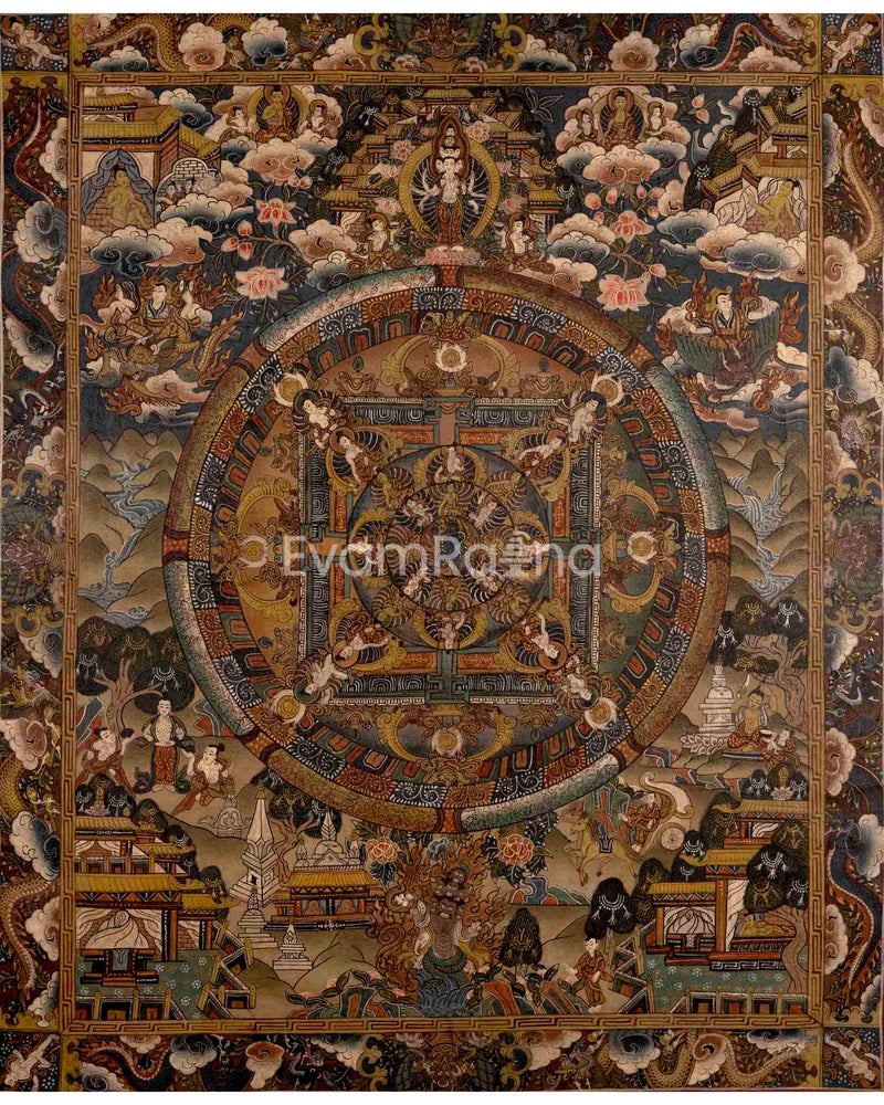 Original Handmade Vintage Buddha Mandala Thangka | Meditation and Yoga