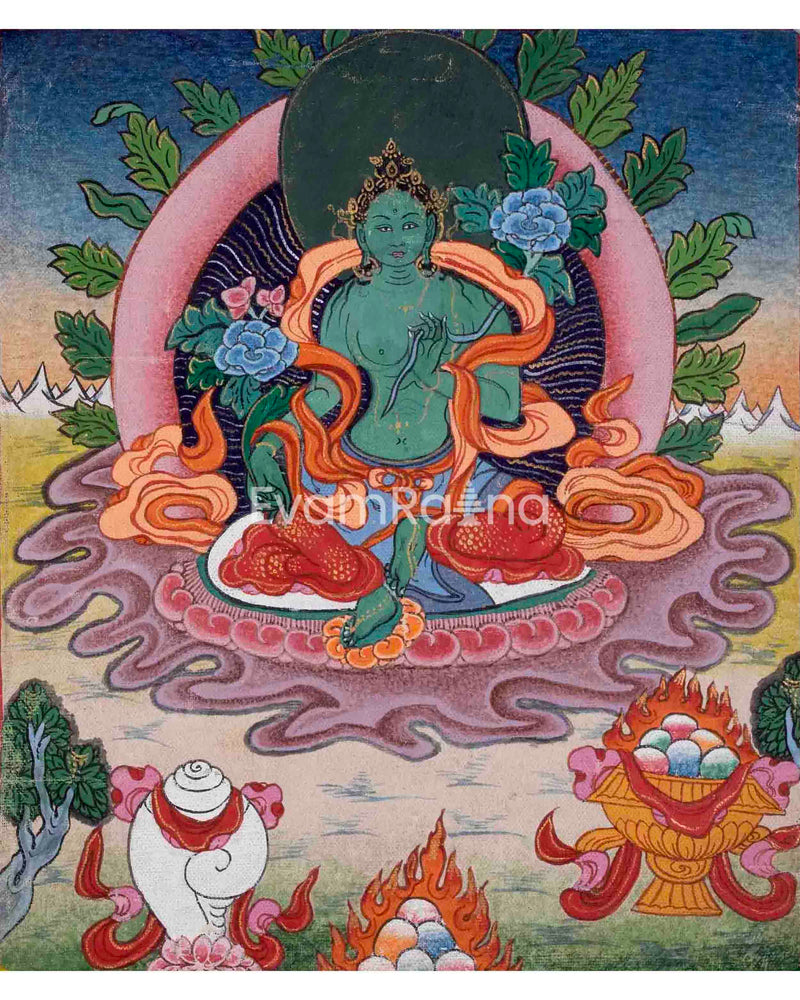 Vintage Green Tara Thangka 