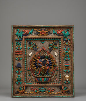 Chakrasamvara Wall Art | Sacred Tibetan Copper & Silver Wall Hanging