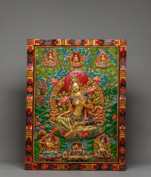 Handmade Green Tara Thangka Wall Hanging | Tibetan Buddhist Sacred Art