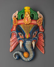 Lord Ganesha Wooden Mask Wall Hanging | Symbol of  Blessings and Protection