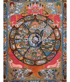Fine Quality Wheel Of Life | Bhavachakra Painting for Buddhist Meditation and Yoga | Original Hand painted Tibetan Thangka for Wall Hanging