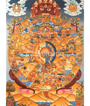 Genuine Hand Painted Tibetan Wheel Of Life Bhavachakra | Traditional Hand Painted Thangka for Yoga And Meditation
