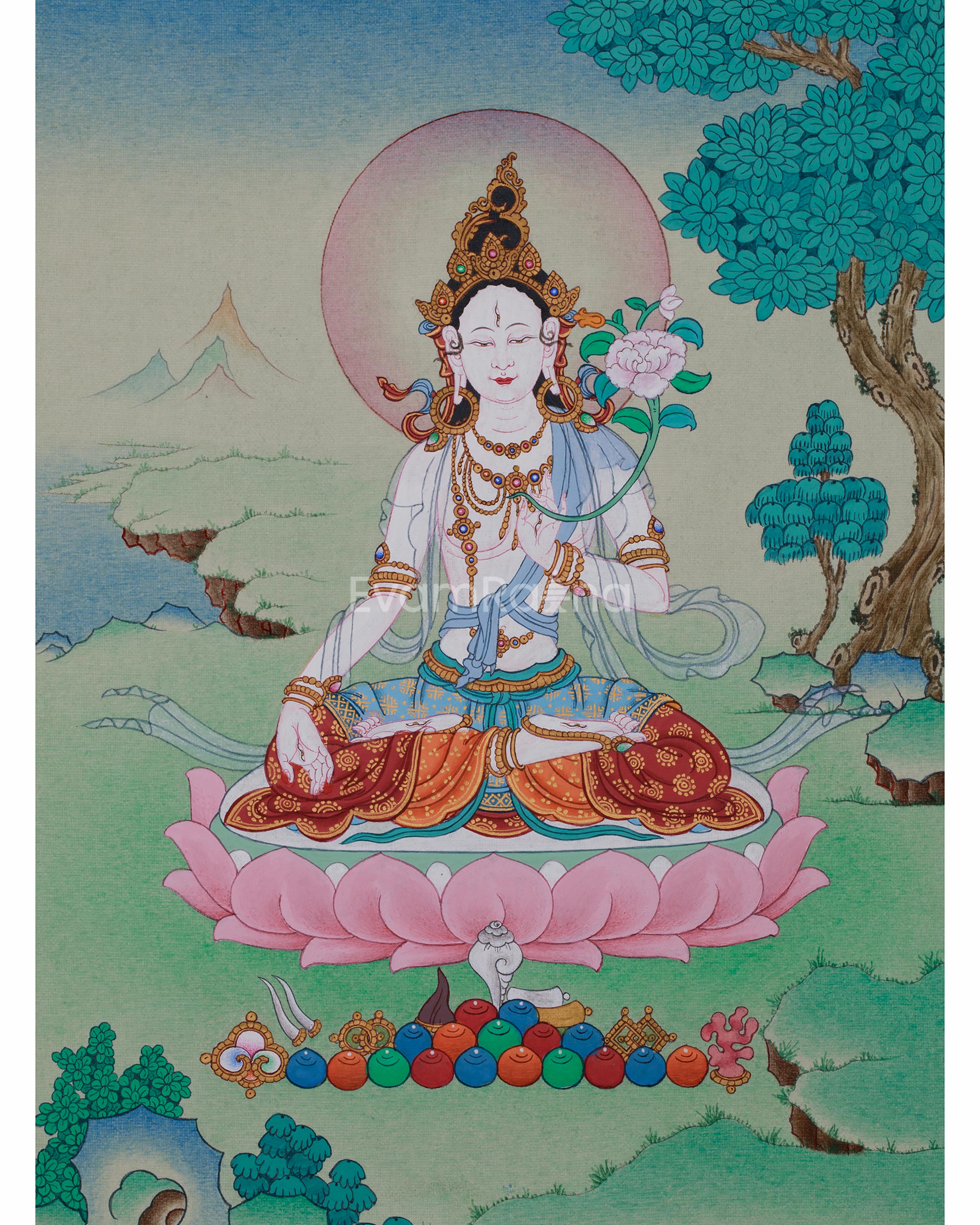 Tibetan White Tara Thangka Painting