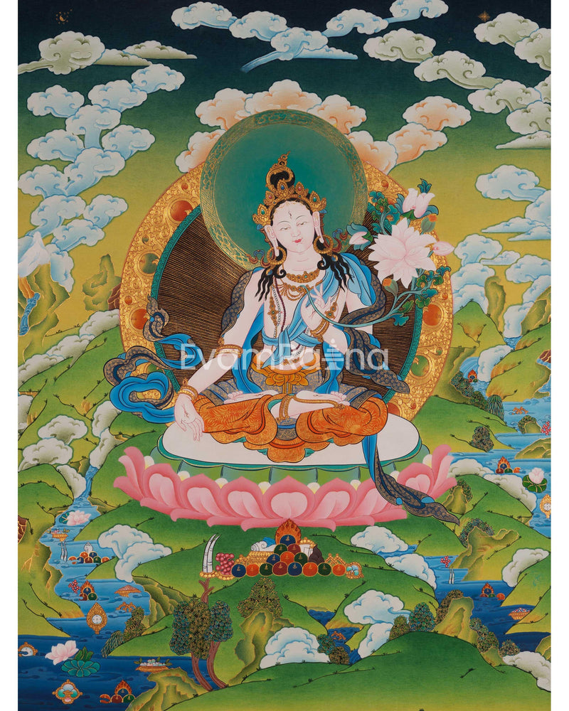 White Tara Female Buddha Thangka