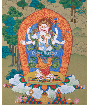 White Mahakala in Sandalwood Jungle, Wonderful Depiction in Thangka