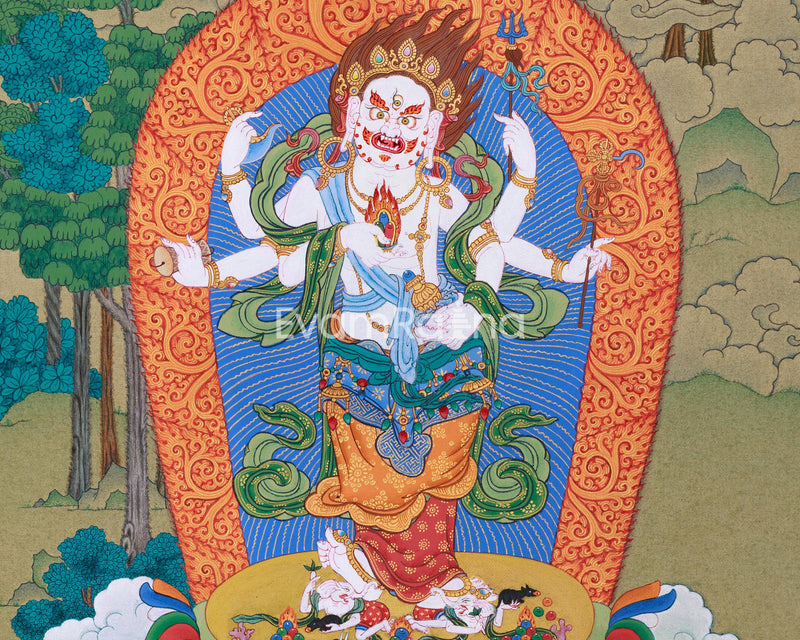 White Mahakala in Sandalwood Jungle, Wonderful Depiction in Thangka