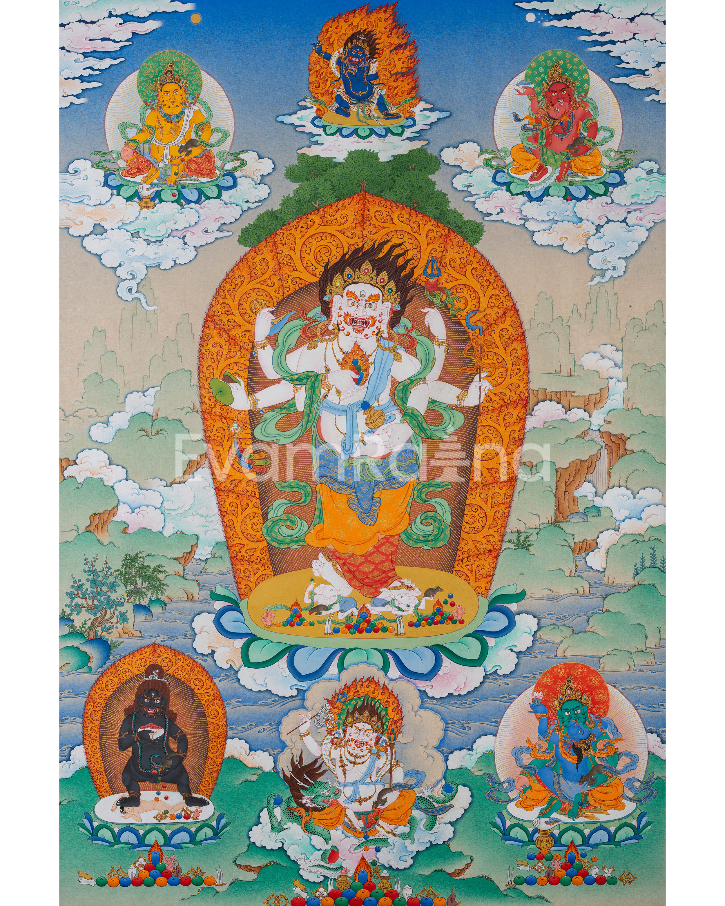 Thangka Print of White Mahakala 
