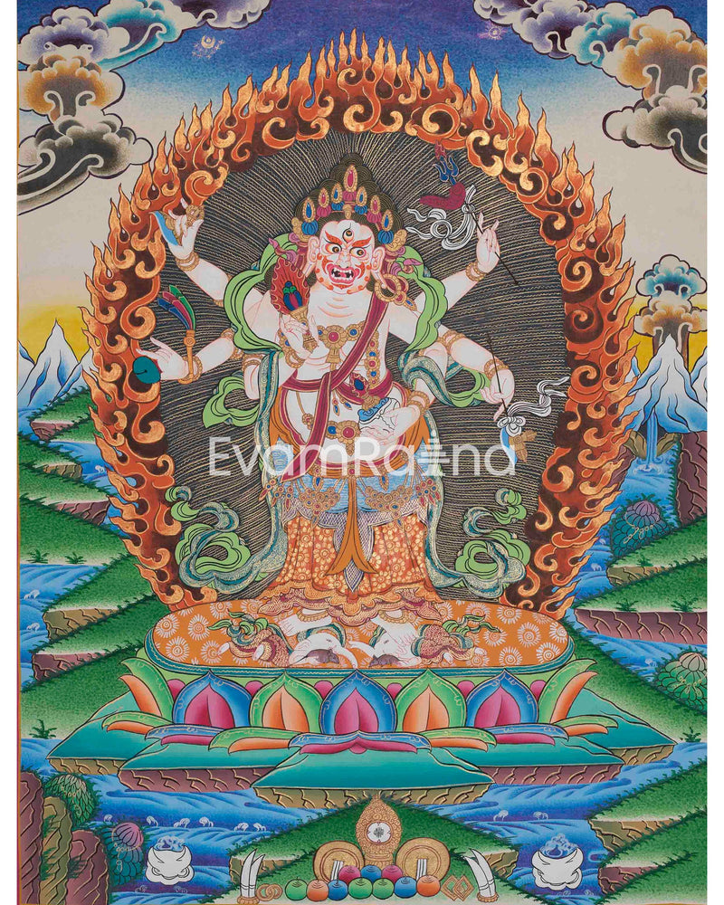 Six Armed White Mahakala Thangka | Gonkar Tibetan Buddhism Thangka Painting