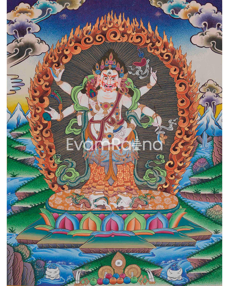 Six Armed White Mahakala Thangka | Gonkar Tibetan Buddhism Thangka Painting