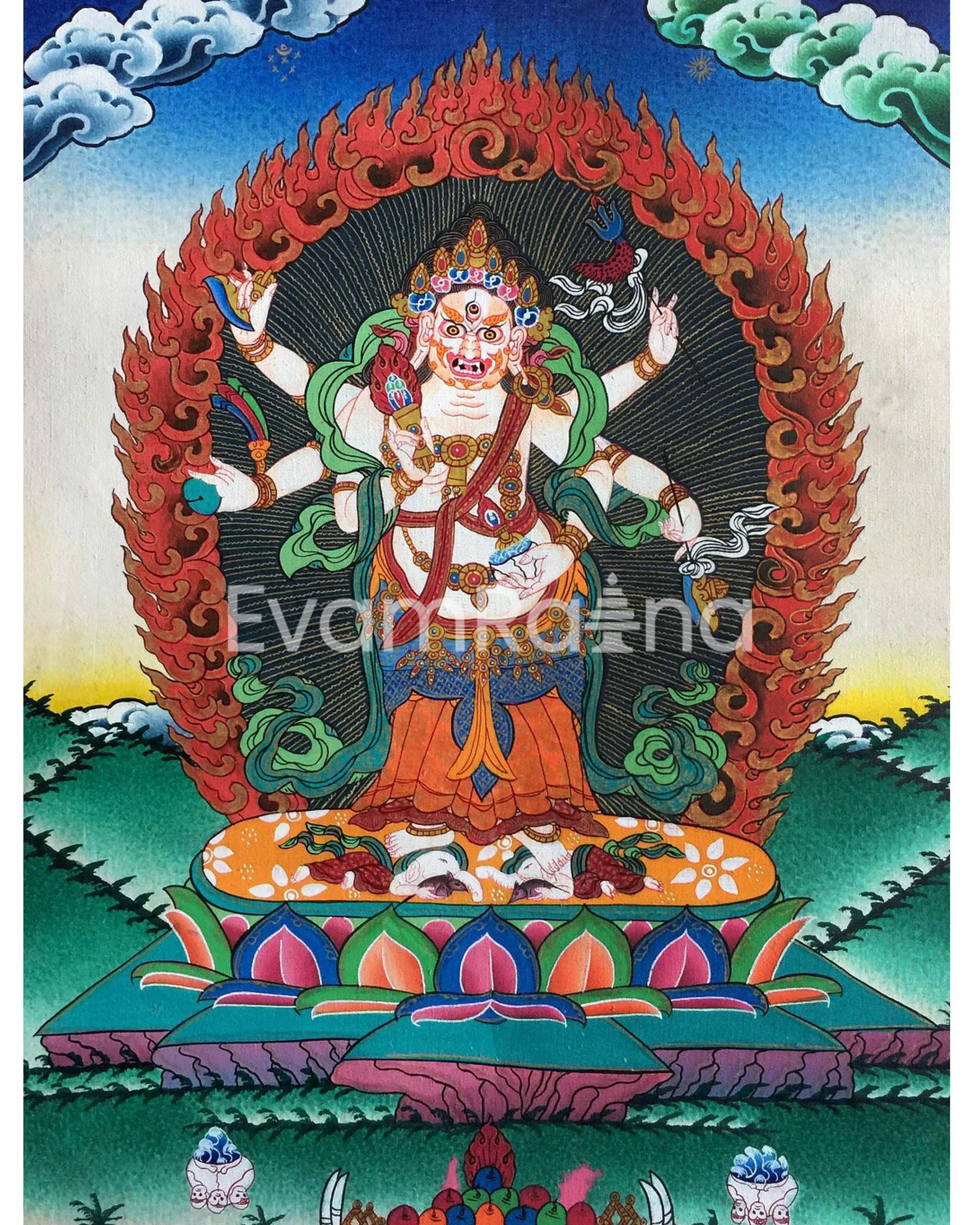 White Six armed Mahakala Thangka