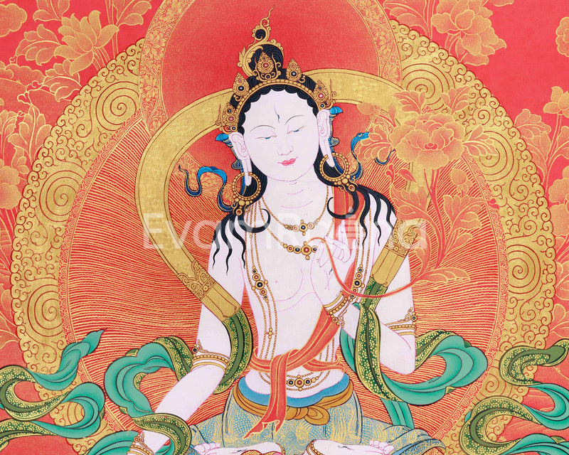 Thangka of White Tara Devi | Divine Guardian of Longevity and Healing