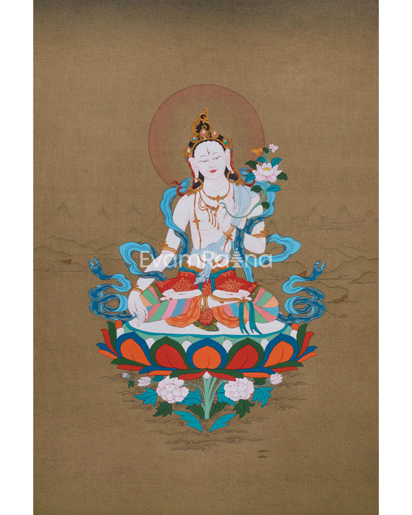 White Tara Goddess Thangka | Female Buddha | Compassion and Healing