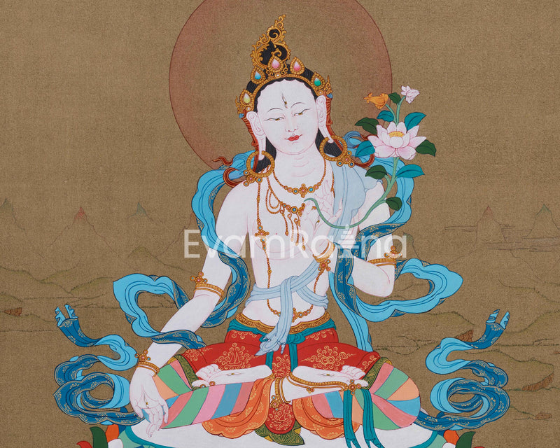 White Tara Goddess Thangka | Female Buddha | Compassion and Healing