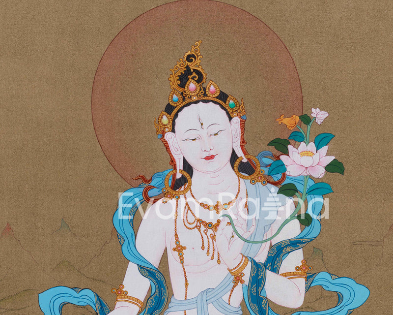 White Tara Goddess Thangka | Female Buddha | Compassion and Healing