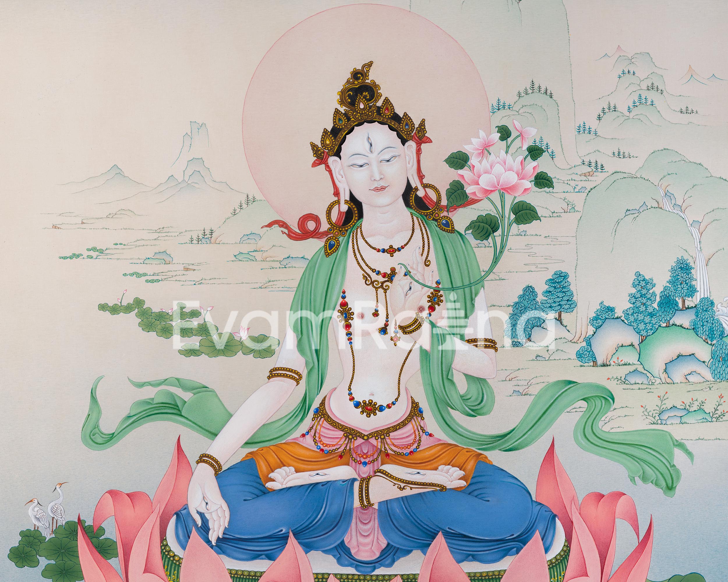 Elegant Dolma Karpo (White Tara) Canvas Print | Seven Eyed Goddess Giclee Artwork