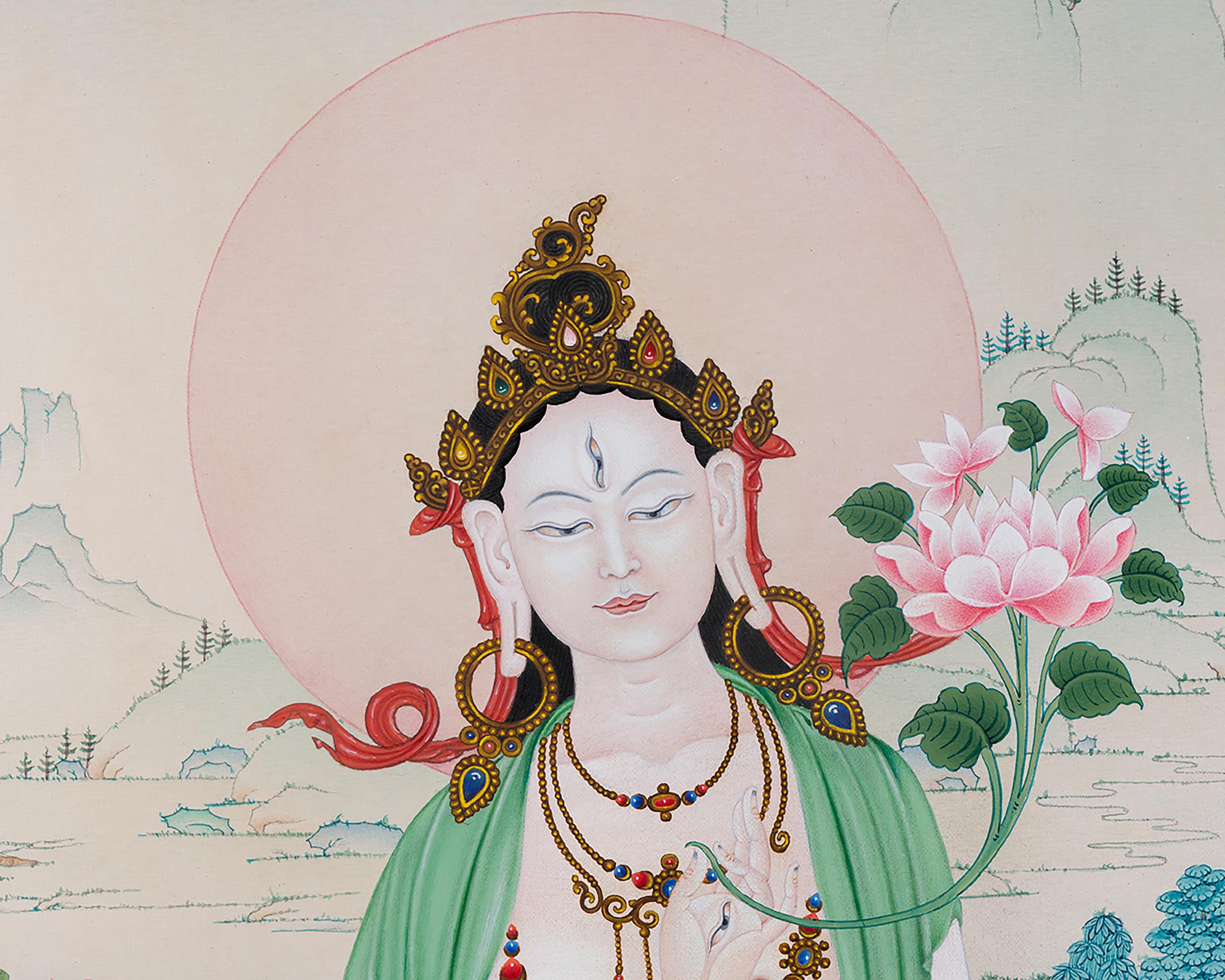 Elegant Dolma Karpo (White Tara) Canvas Print | Seven Eyed Goddess Giclee Artwork