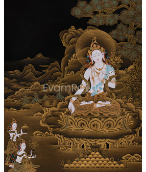 White Tara in Pure 24K Gold Thangka