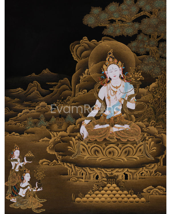 White Tara in Pure 24K Gold Thangka