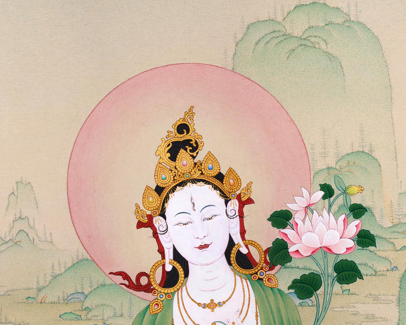 Radiant Grace: An Exquisite White Tara Thangka, Unique Depiction in Exceptional Quality