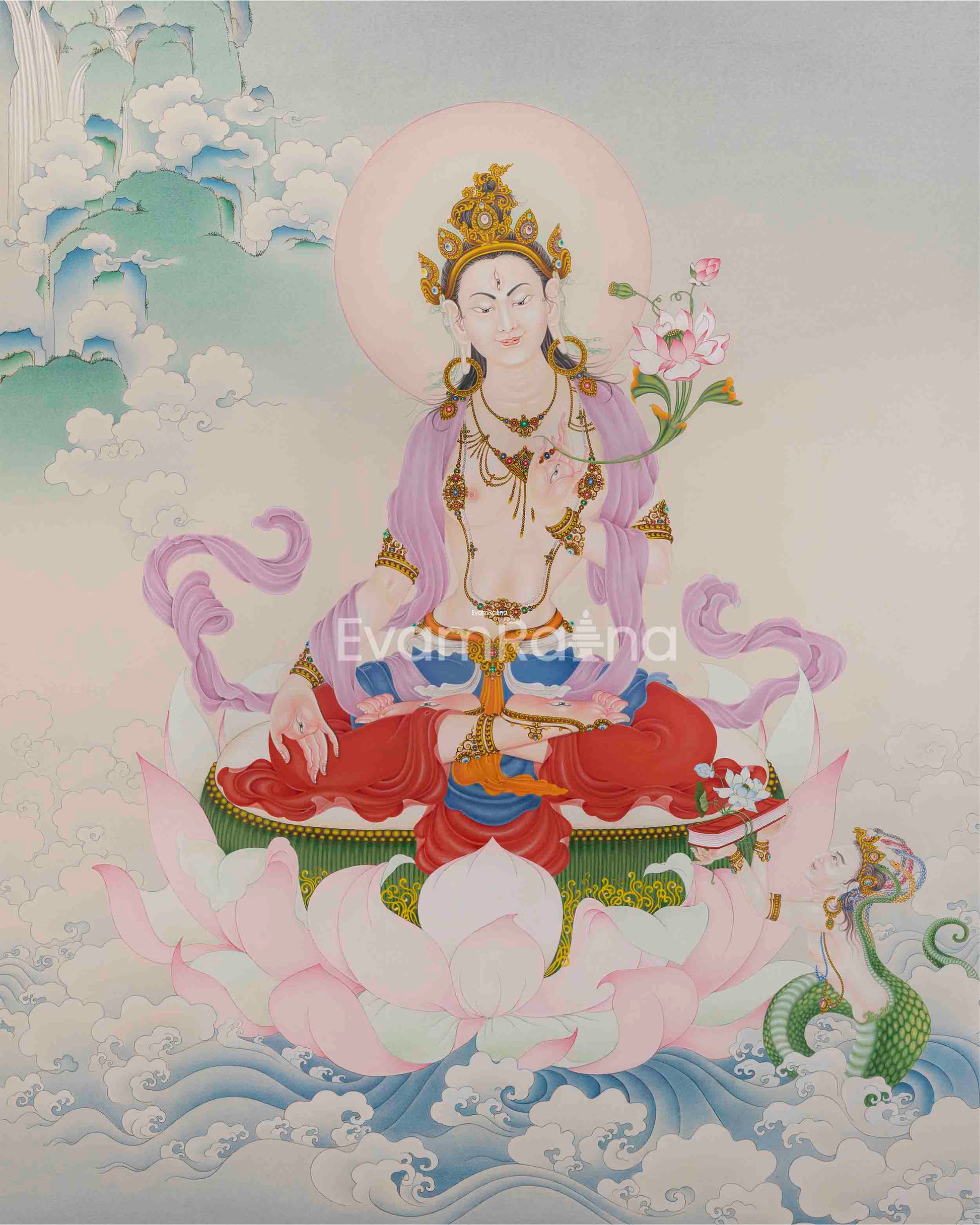 Mother Deity White Tara Digital Print, LongLife Bodhisattva Thangka