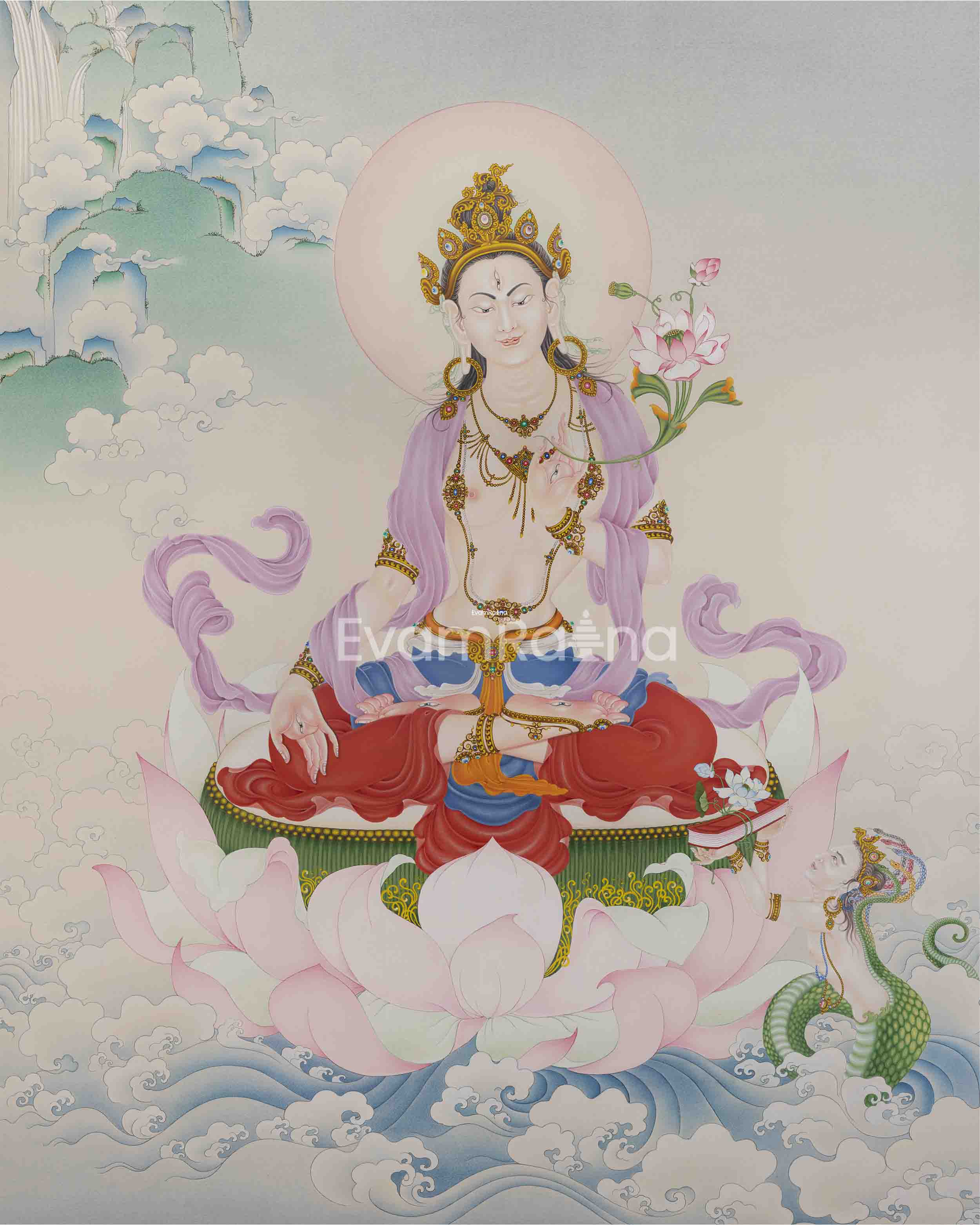 Mother Deity White Tara Digital Print, LongLife Bodhisattva Thangka
