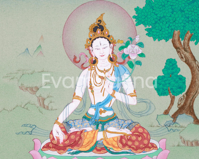 Healing Goddess Thangka, White Tara